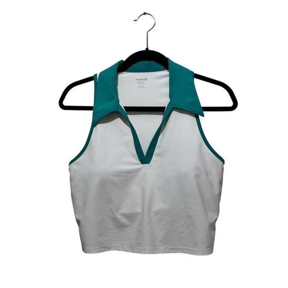 Old Navy Active PowerSoft White Sleeveless Cropped Built-In Bra Polo Top Size L - Picture 3 of 7
